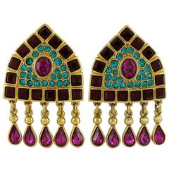 Yves Saint Laurent YSL Vintage Oriental Inspired Clip-On Earrings 6