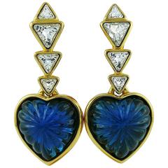 Yves Saint Laurent YSL Vintage Massive Faux Sapphire Heart Dangling Earrings 11