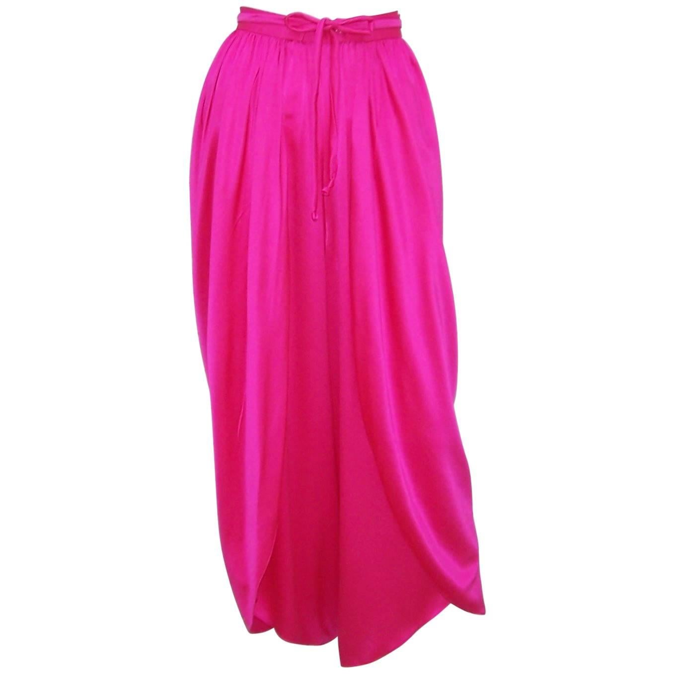 1970's Hot Pink Silk Charmeuse Wrap Harem Pants