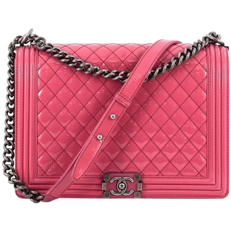 Chanel Boy Flap Bag Quilted Patent Large