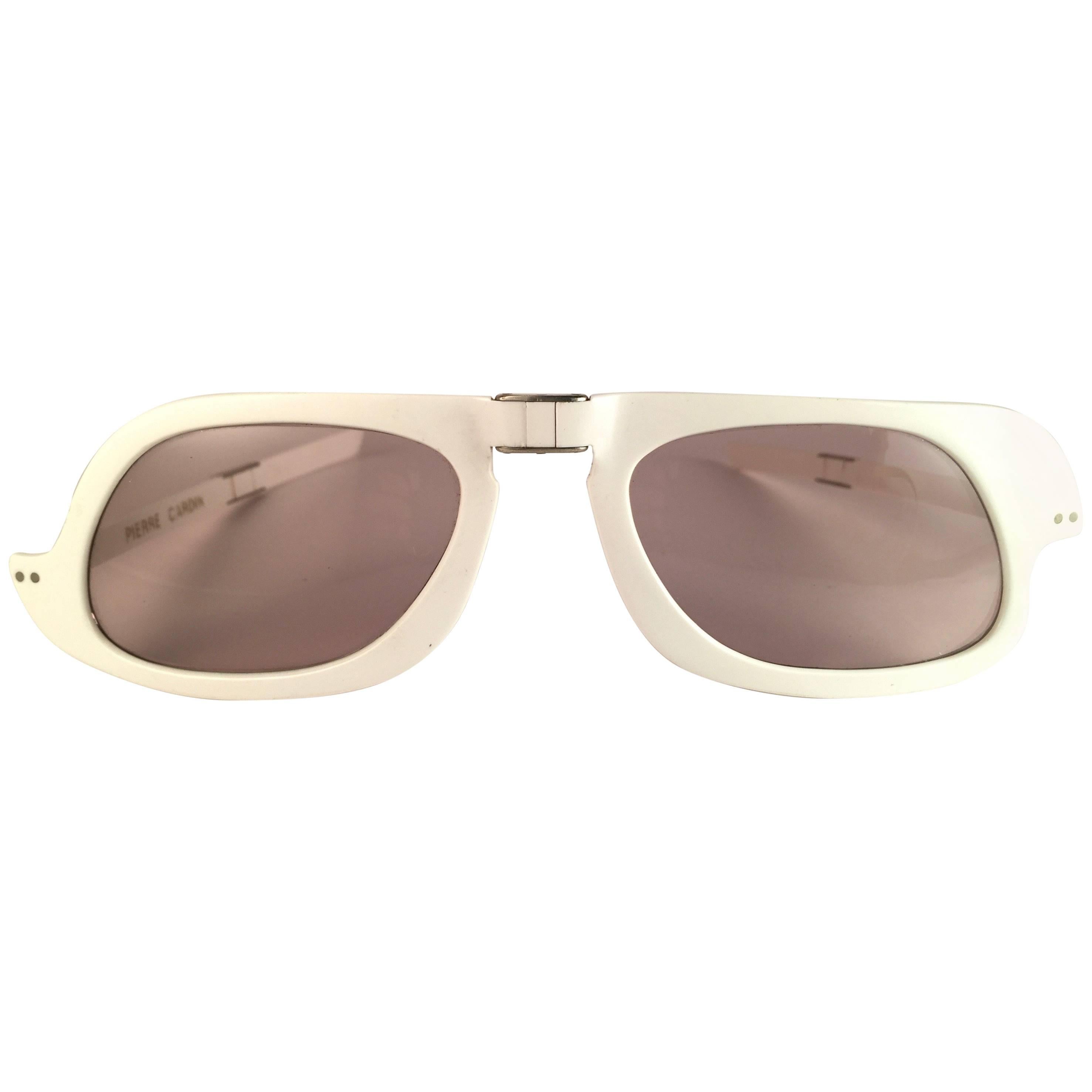 New Vintage Pierre Cardin White Foldable Amber Lens 1960's sunglasses For Sale