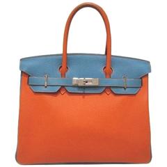 Hermes Eclat Bicolor Orange Blue Jean Togo Leather Birkin 30 Bag - Rare 7