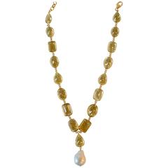 Bijoux Num Lemon Quartz and Keshi Pearl Necklace 8