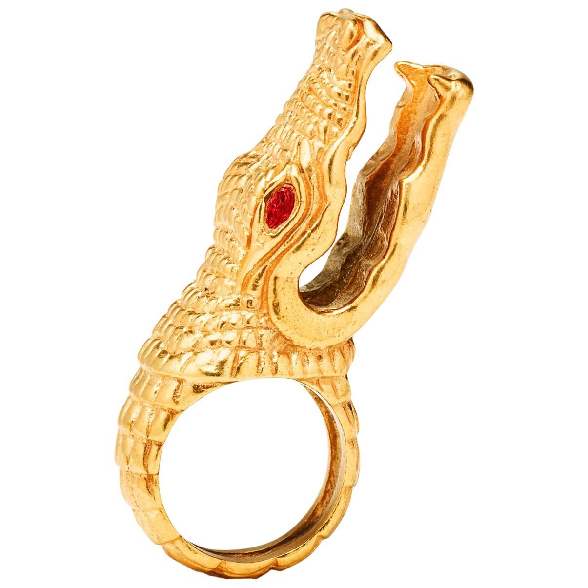 Gold Plated Alligator Ring For Sale