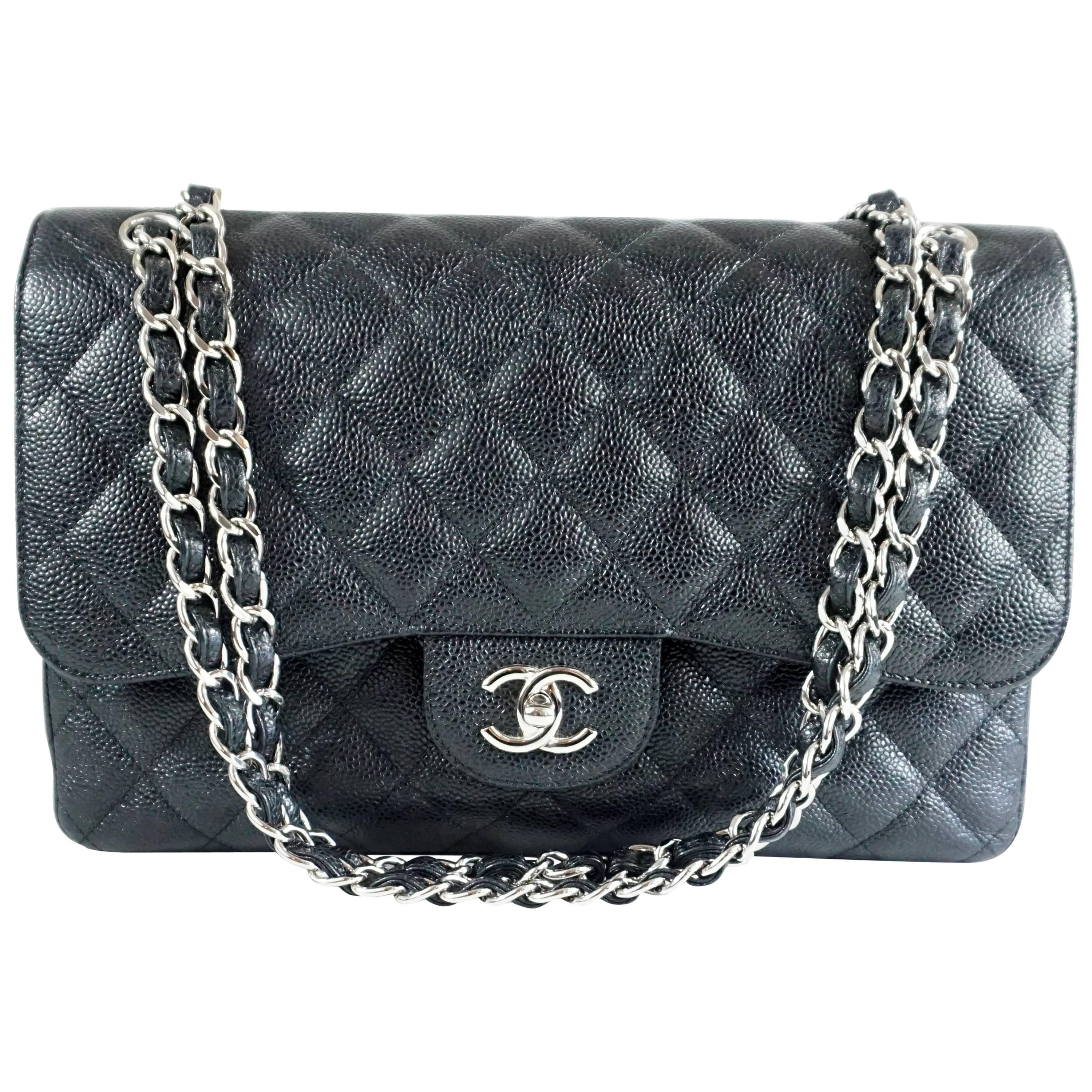 Chanel Black Caviar Jumbo Classic Handbag - SHW - 2013 