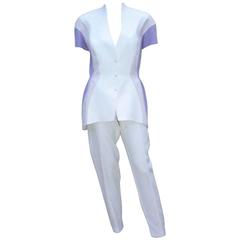 Futuristic 1980's Thierry Mugler White & Purple Linen Pant Suit 2