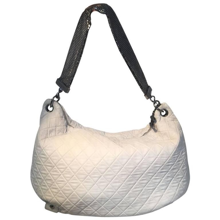 Chanel White Quilted Sparkling Chainmail Strap Hobo Shoulder Bag