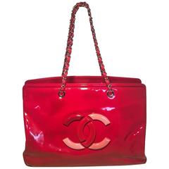 Chanel Red Patent Leather Model Overnight XL Lipstick Tote Weekend Overnight Bag