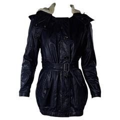 Navy Blue Burberry Brit Coated Hooded Jacket 12