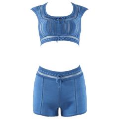 Alaia Spring-Summer 1993 blue knit mini shorts and bra top ensemble 12