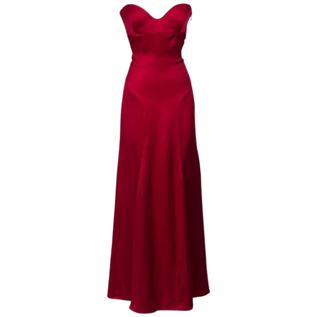 Gianni Versace Red Satin Strapless Gown