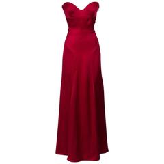 Gianni Versace Red Satin Strapless Gown 5