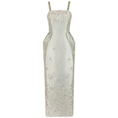 GIVENCHY c.1960's Haute Couture Soft Green Silk Satin Floral Evening Gown 2