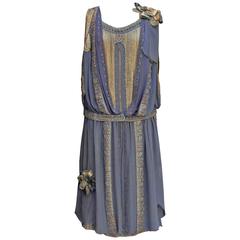 Antique 1920s Night Blue and Goldtone Lame Dress