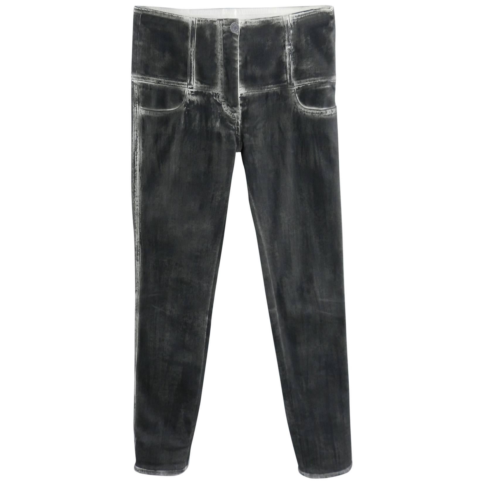 chanel 14S Runway Grey Distressed Skinny Jeans