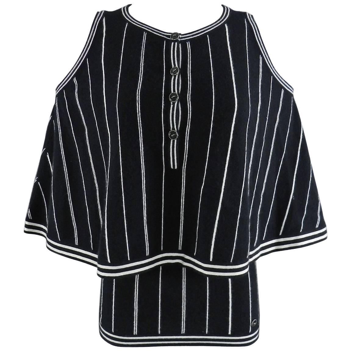 Chanel 15P Black and White stripe Cashmere 2pc Tank and Top