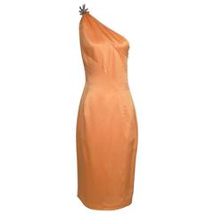 Mugler Tangerine Silk Dress with Shoulder Spike