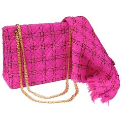 Vintage Chanel Pink Tweed Bag and Matching Scarf, 1990s 