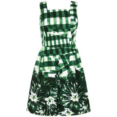 OSCAR DE LA RENTA Resort 2013 Green Gingham Floral Print Garden Party Dress