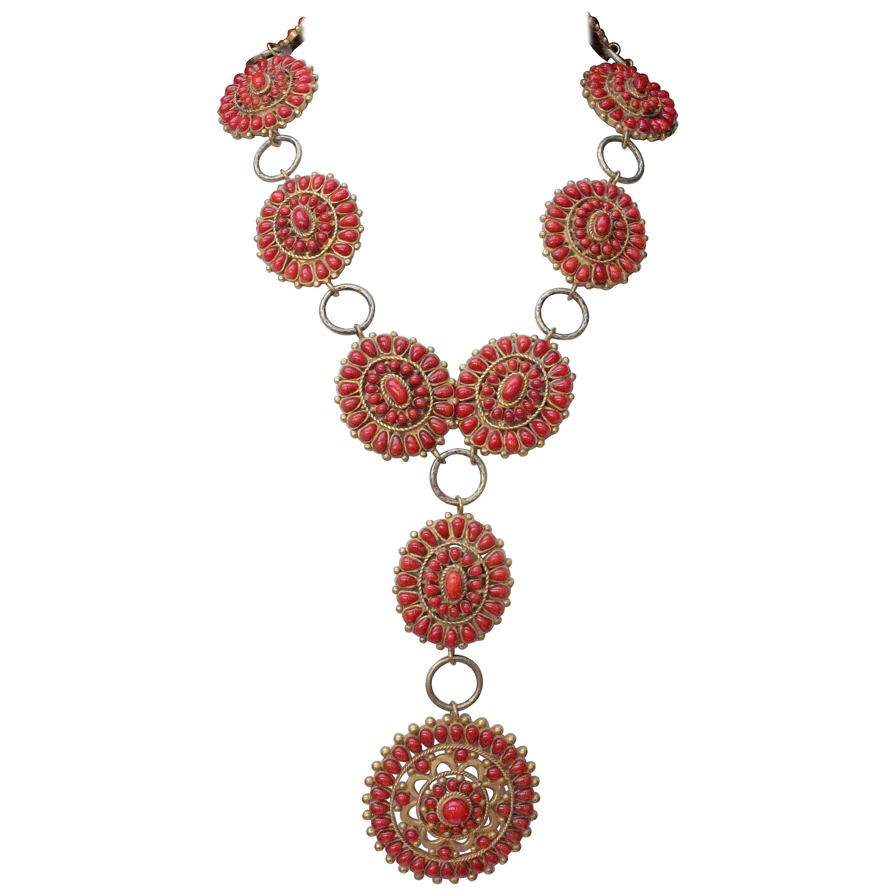 1993 Incredible Chanel Statement Necklace with Red Glass by Gripoix For Sale