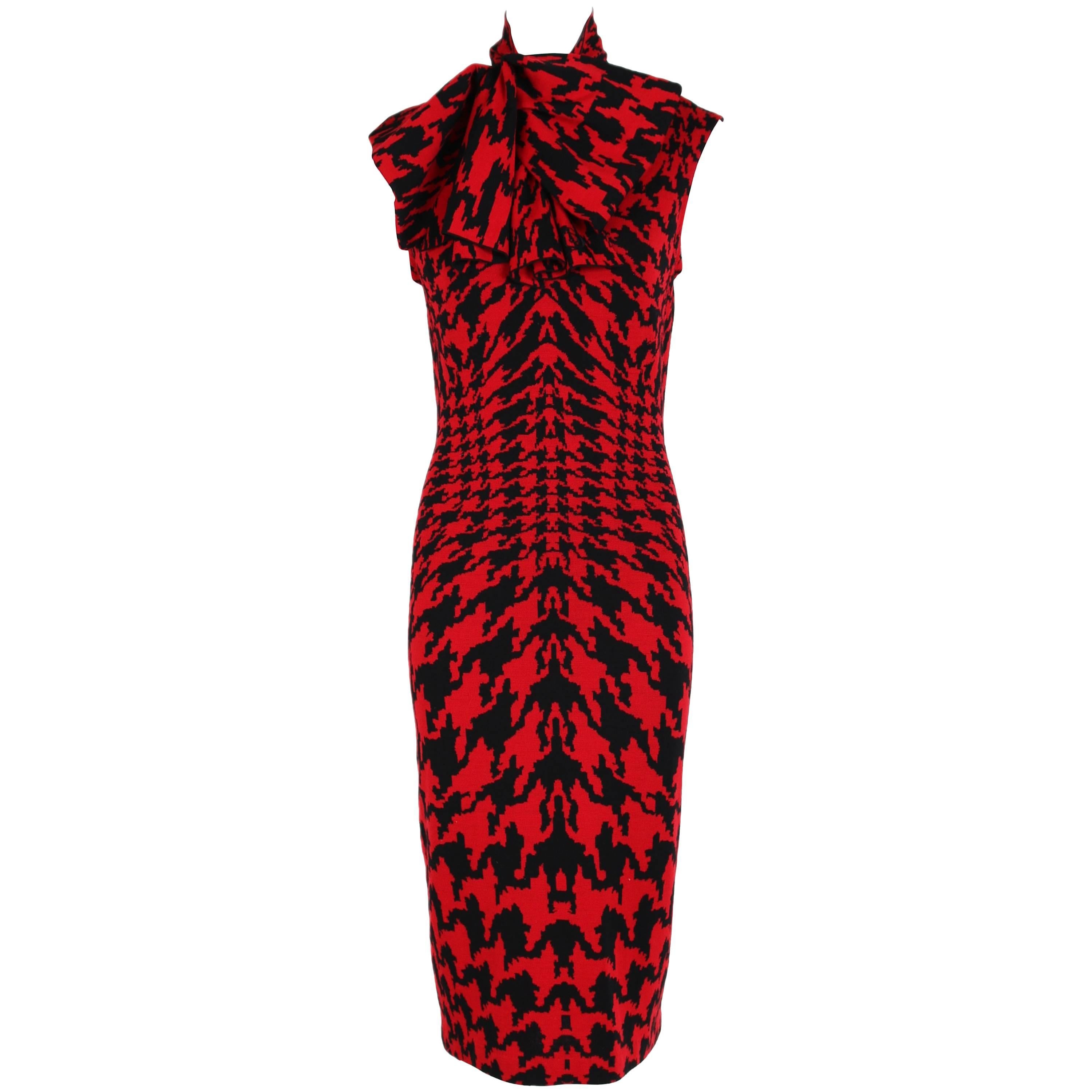 2009 Alexander McQueen "Horn of Plenty" Dogtooth Pattern Dress in Red & Black