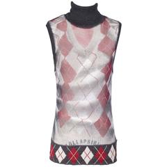 Jean Paul Gaultier Argyle Mesh Vest with Wool Turtleneck Collar