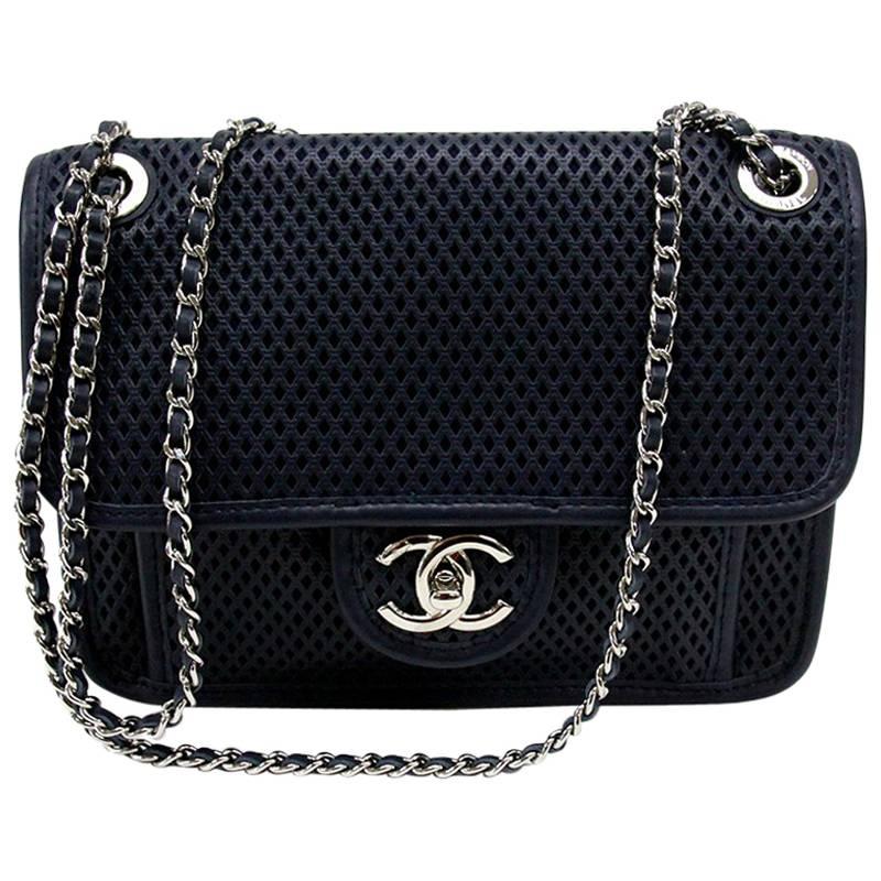 Chanel Navy Blue Perforated 'Up in the Air' Small Flap Bag
