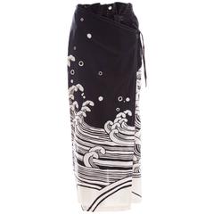 Kansai Yamamoto Black Cream Cotton Linen Printed Wrap Pants, Circa 1980's 10