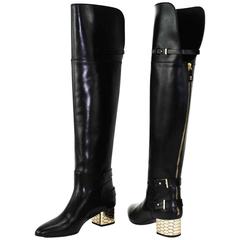 New Roberto Cavalli Over-the-knee Leather Boots Honeycomb Pattern Heel 36.5, 37 6