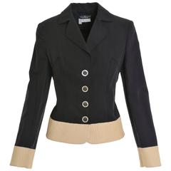 SALVATORE FERRAGAMO Black and Cream Leather Jacket 1
