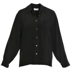 1980s SAINT LAURENT Rive Gauche Black Silk Blouse Shirt