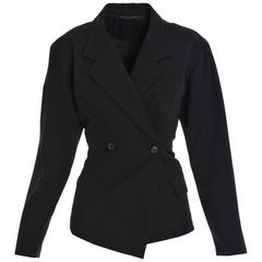 YOHJI YAMAMOTO Black Asymmetric Gabardine Blazer Jacket