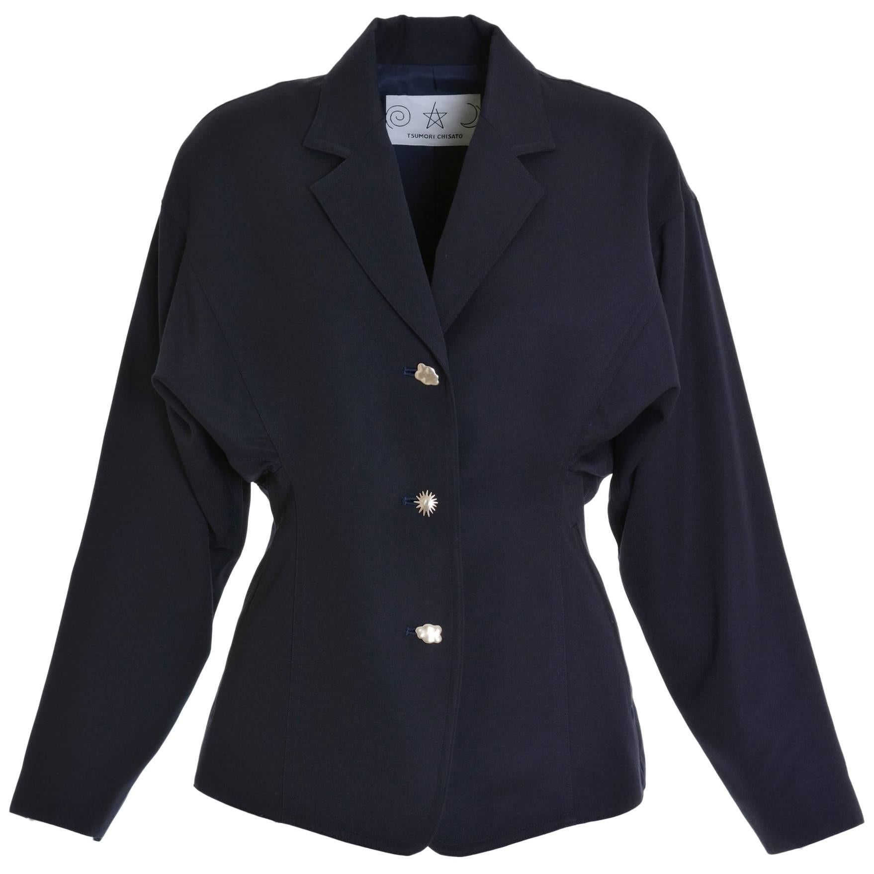 TumorI Chisato Navy Blue Gabardine Jacket For Sale