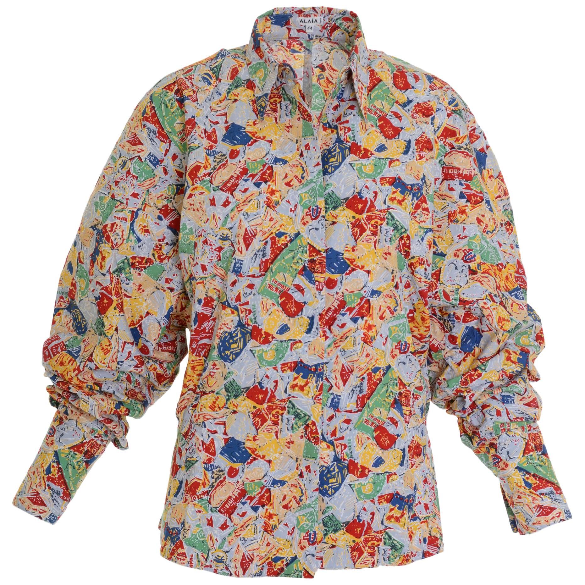 1980s Alaïa Abstract Print Cotton Oversize Shirt For Sale