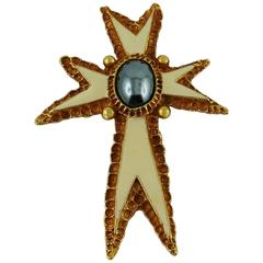 Christian Lacroix Vintage Enamel Cross Brooch 12