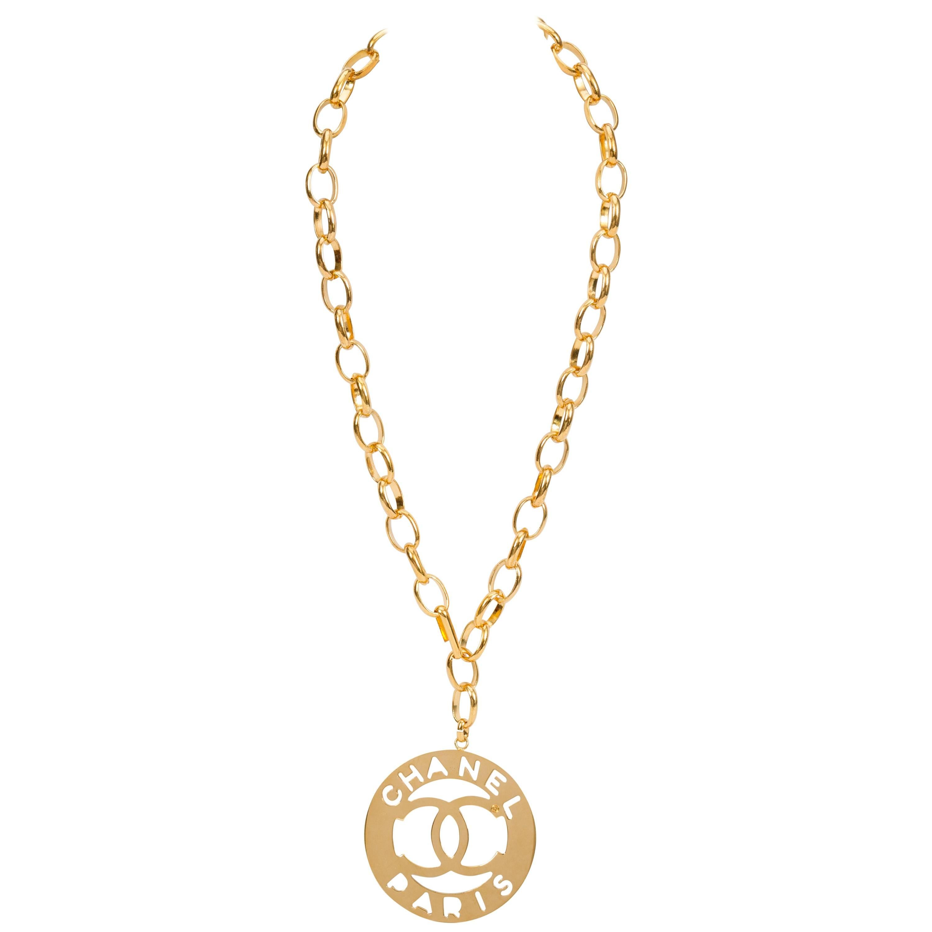 Chanel 70s Rare Oversized CC Logo Pendant Necklace