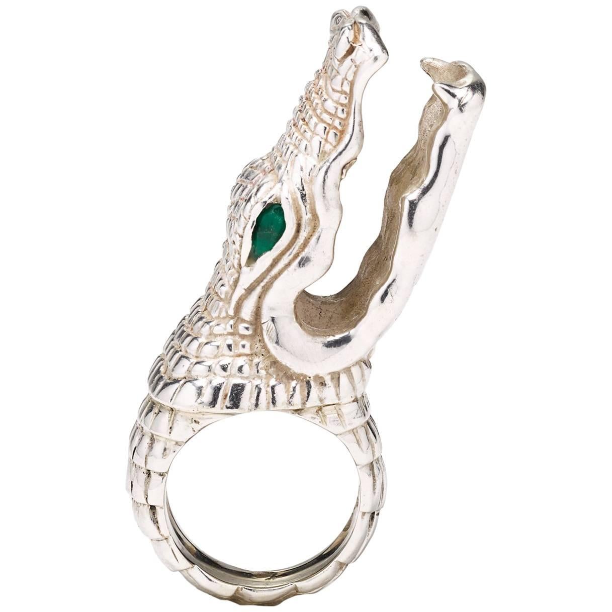 Alligator Ring with Emerald Eye For Sale