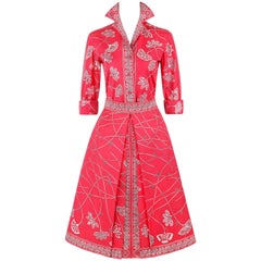 chad pucci EMILIO PUCCI c.1976 "Chad" Print 2 Pc Hot Pink Cotton Shirt Skirt Set