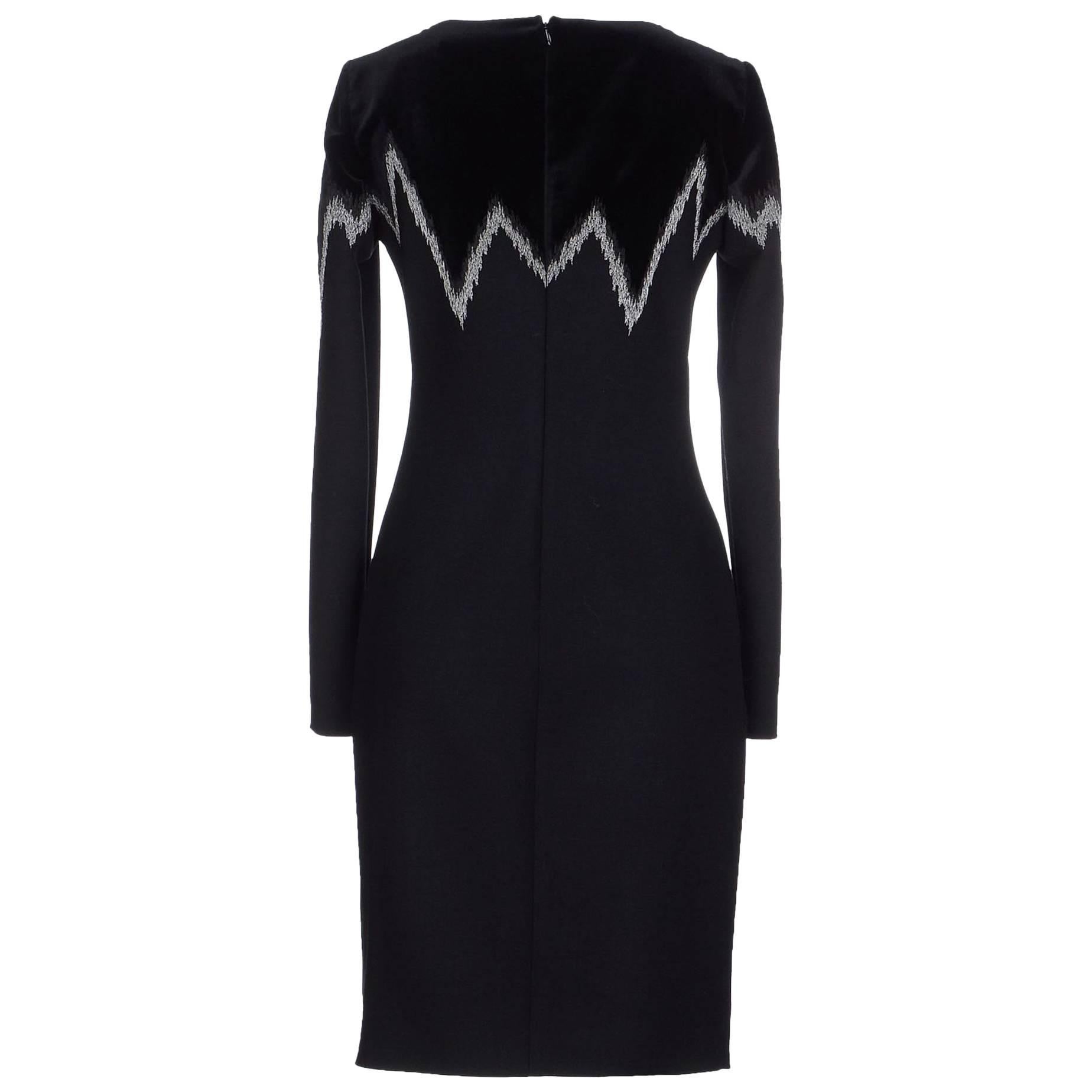 New EMILIO PUCCI Metallic Embroidered Black Wool Velour Dress It.46 For Sale