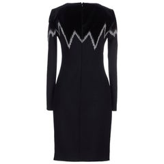 Neu EMILIO PUCCI Metallic besticktes Kleid aus schwarzer Wolle und Velours It.46