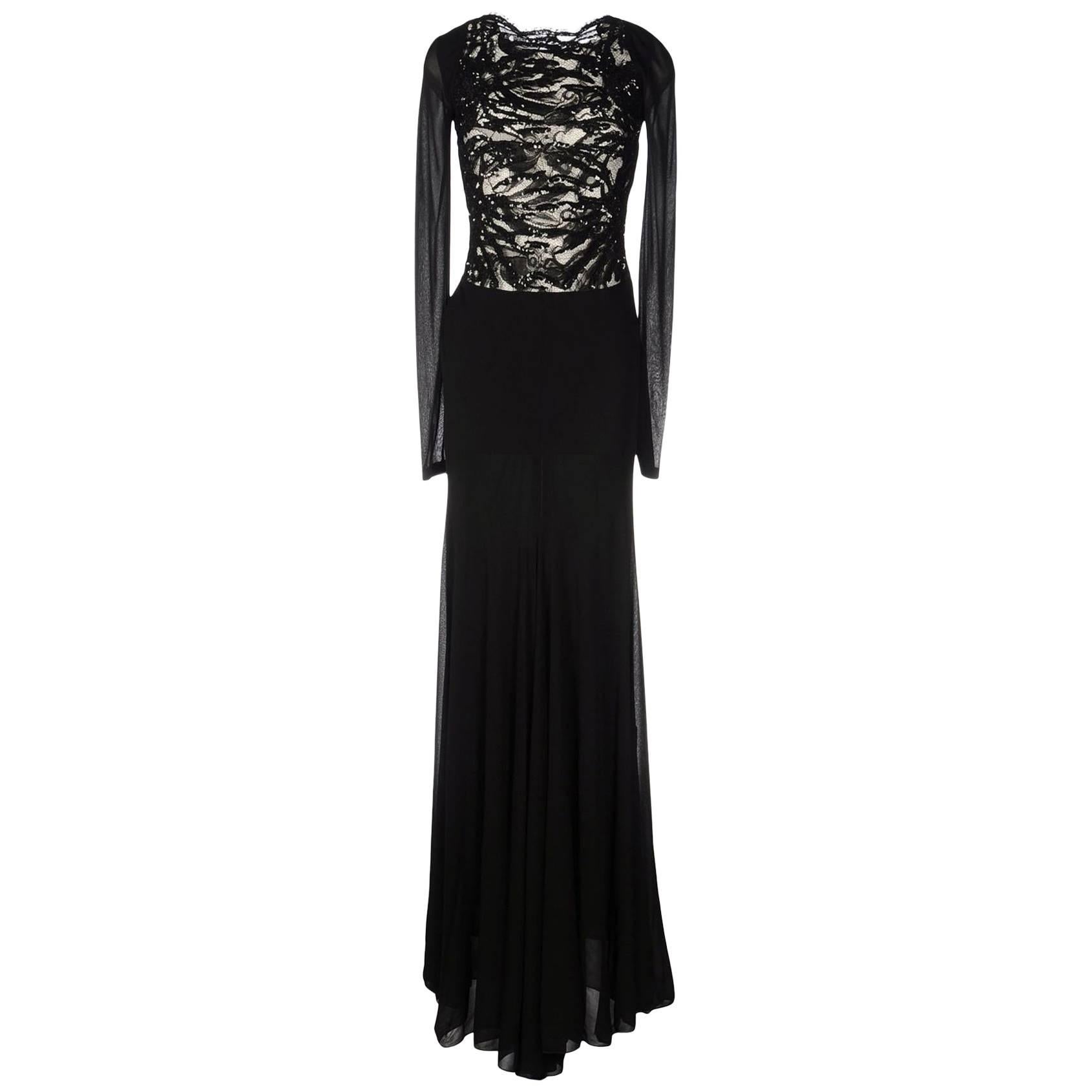 New EMILIO PUCCI Embellished Black Lace Jersey Dress Gown It 40 - US 4 For Sale