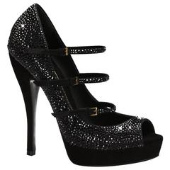 New GUCCI Lisbeth Platform Black Crystal Mary Jane Straps Pump Shoes 39.5 - 9.5