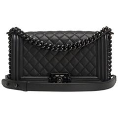 Chanel SO Black Quilted Grained Lambskin Medium Boy Bag