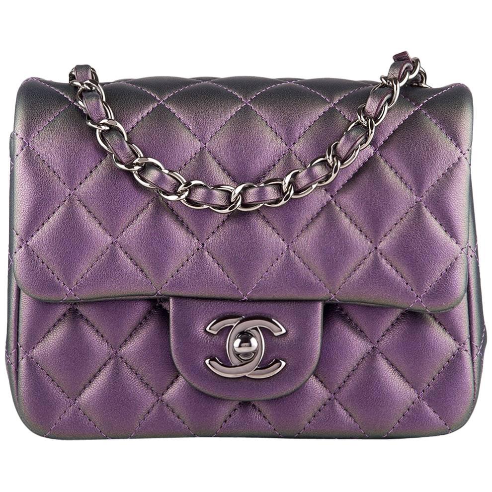 Chanel Iridescent Purple Quilted Lambskin Square Mini Classic Flap Bag For Sale