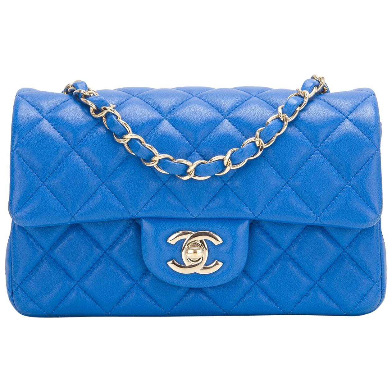 Chanel Blue Quilted Lambskin Rectangular Mini Classic Flap Bag For Sale