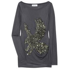 New EMILIO PUCCI Eagle Hand Embellished Beaded Gray Jersey Long Sleeve Top 38 4 8