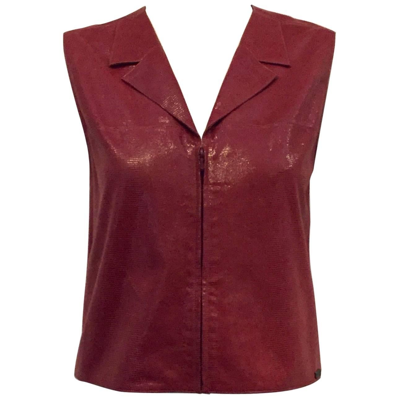 Chanel Sleeveless Salmon Vest in Supple Goat Skin w. Zipper Front  For Sale