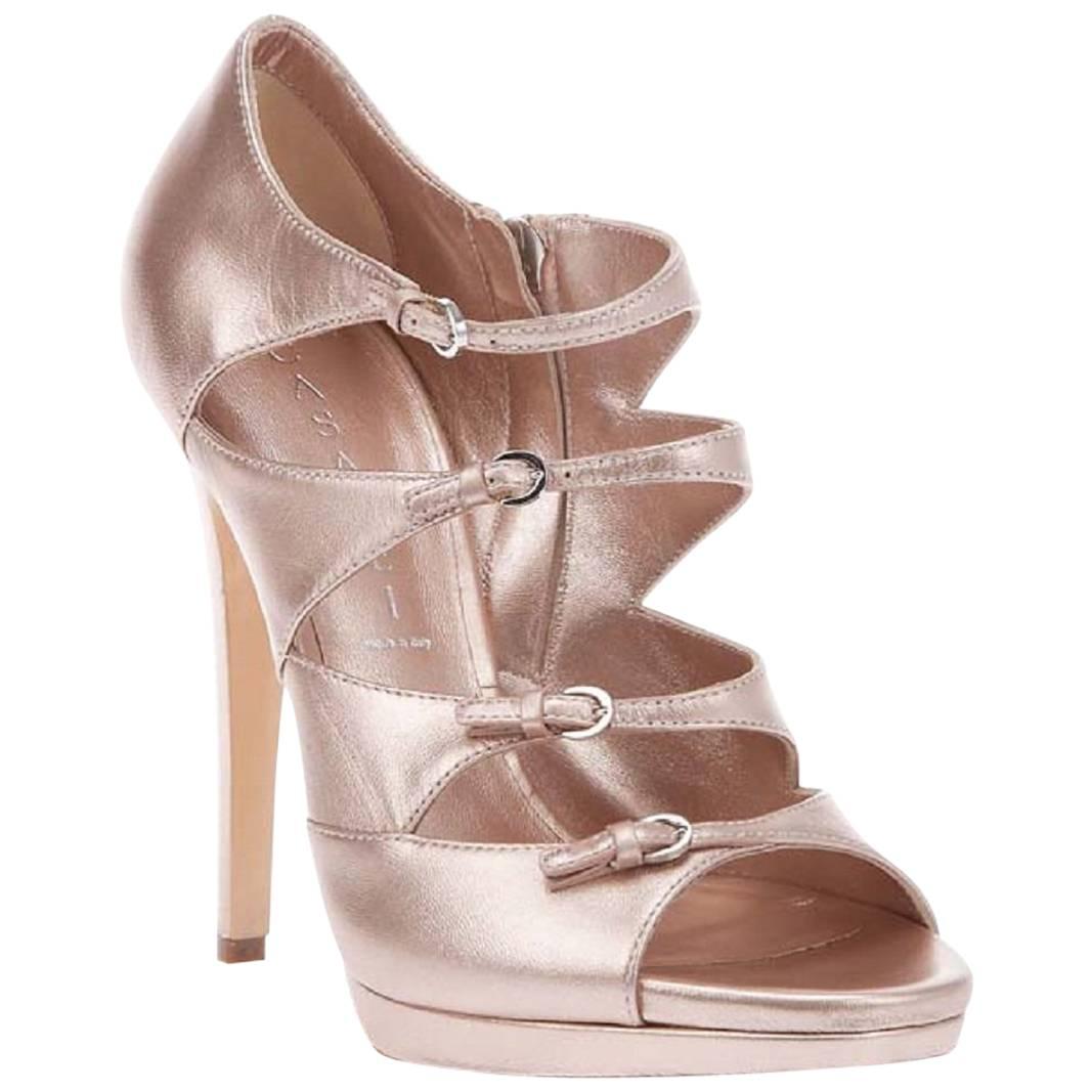 New CASADEI Strappy Pink Leather Double Platform Shoes Pumps It 38.5 - US 8.5 For Sale