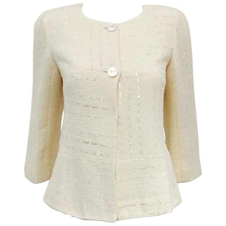 Captivating Chanel Jacket in Ivory with Transparent Sequins tTroughout ...