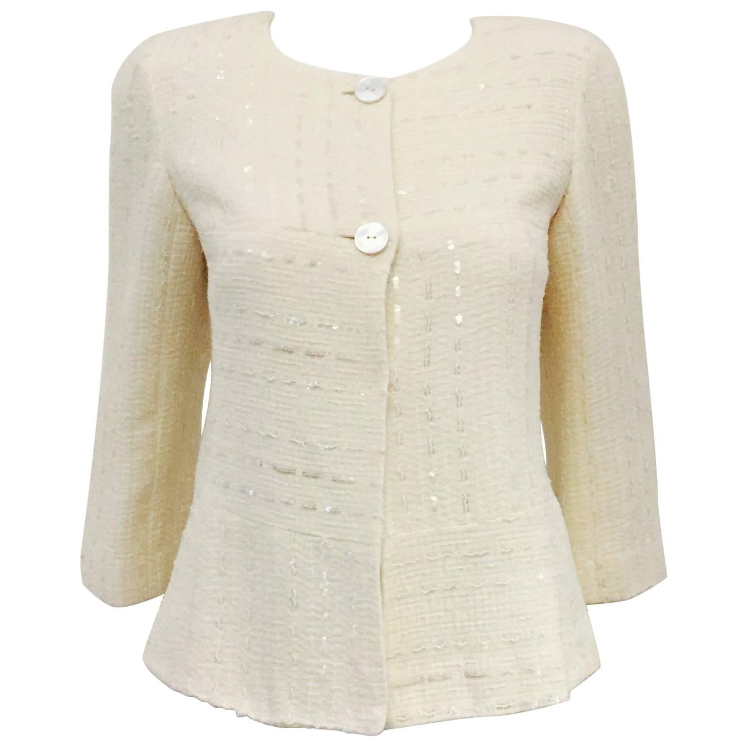 Captivating Chanel Jacket in Ivory with Transparent Sequins tTroughout For Sale